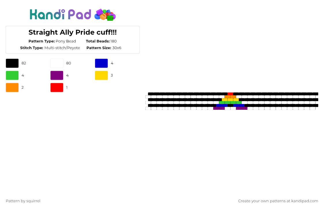 Straight Ally Pride cuff!!! - Pony Bead Pattern by squirrel on Kandi Pad - black,white,purple,pink,colorful