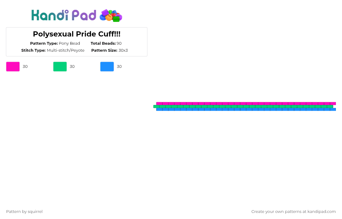Polysexual Pride Cuff!!! - Pony Bead Pattern by squirrel on Kandi Pad - pink,teal,light blue