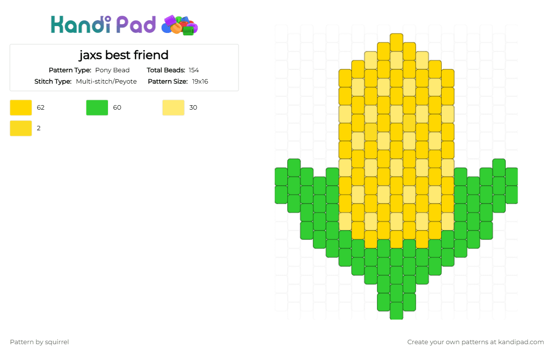 jaxs best friend - Pony Bead Pattern by squirrel on Kandi Pad - yellow,green,tadc,corn,jax