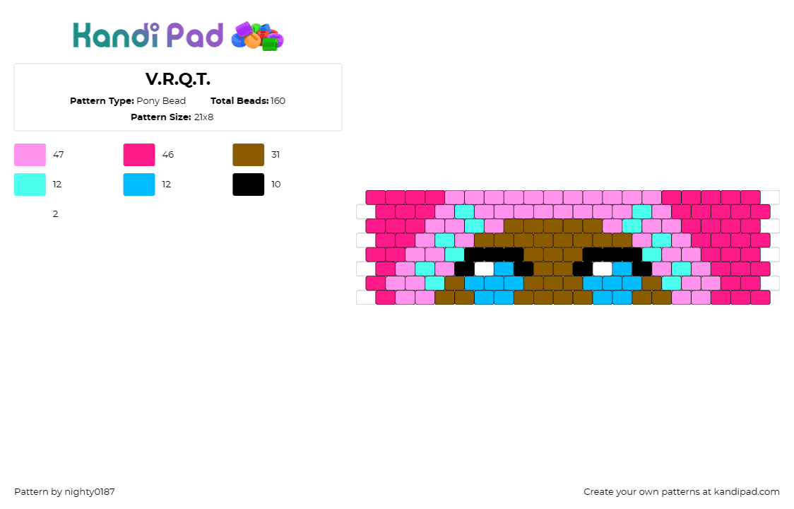 V.R.Q.T. - Pony Bead Pattern by nighty0187 on Kandi Pad - vrqt,lol surprise,toy,cuff,children,pink