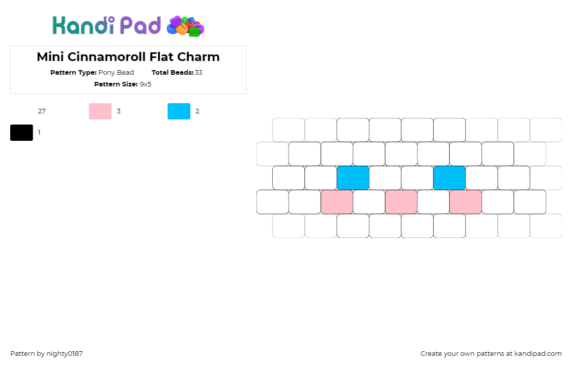 Mini Cinnamoroll Flat Charm - Pony Bead Pattern by nighty0187 on Kandi Pad - cinnamoroll,sanrio,small,simple,cute,character,white