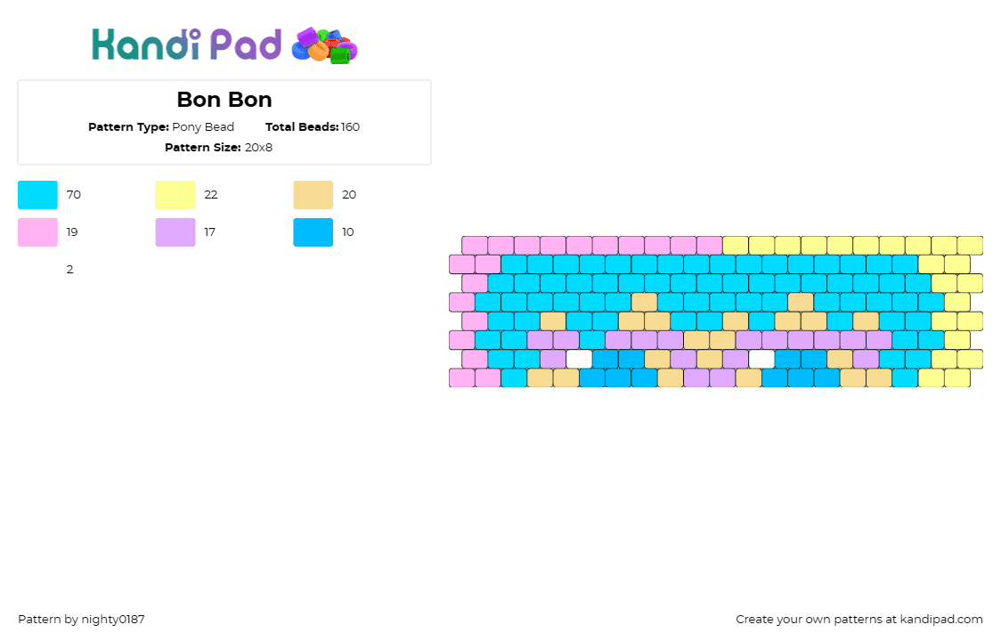 Bon Bon - Pony Bead Pattern by nighty0187 on Kandi Pad - bon bon,lol surprise,toy,children,light blue,cuff,yellow,pink