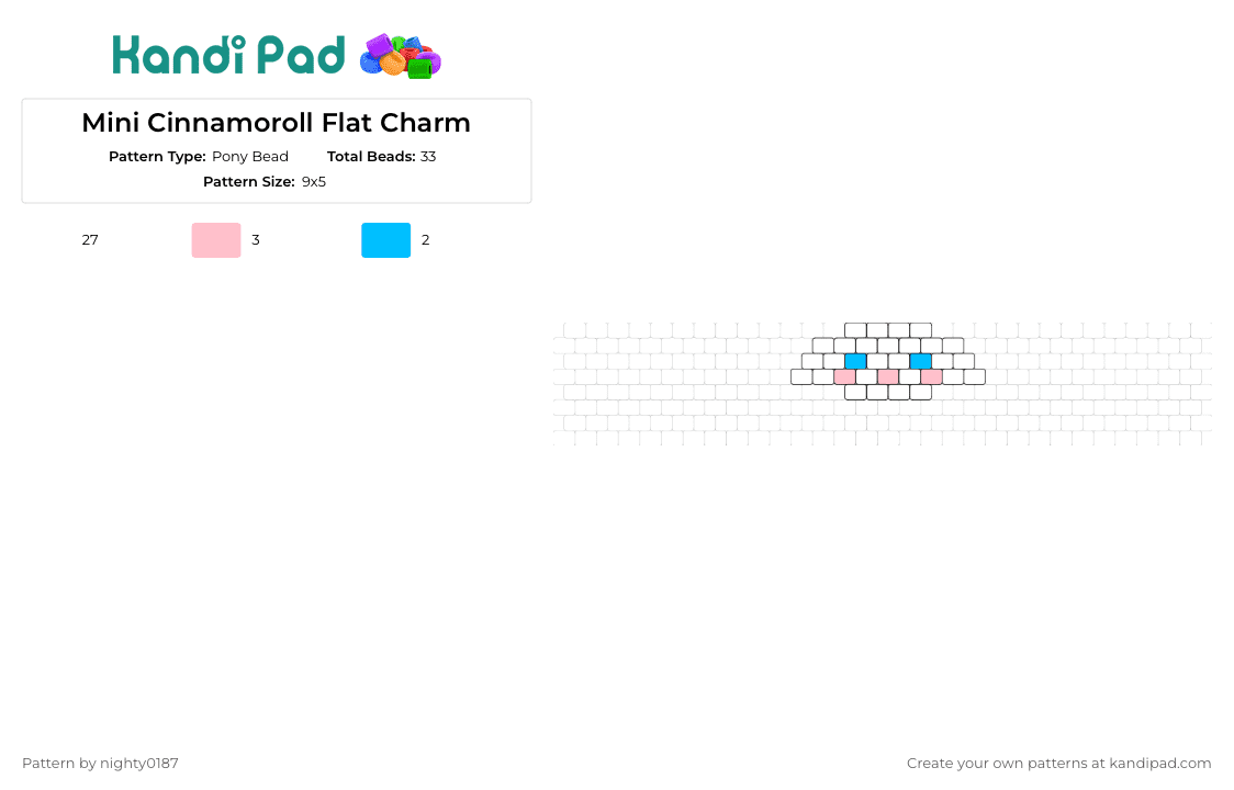 Mini Cinnamoroll Flat Charm - Pony Bead Pattern by nighty0187 on Kandi Pad - cinnamoroll,sanrio,charm,small,simple,cute,character,white