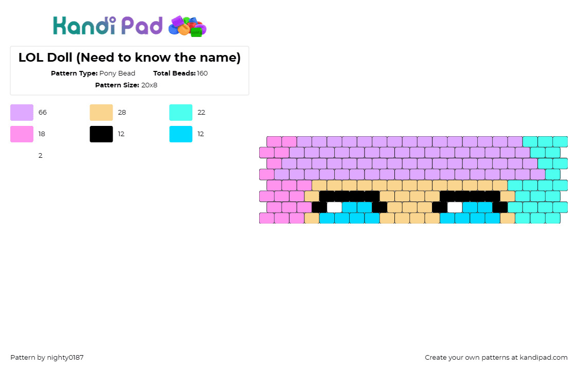 LOL Doll (Need to know the name) - Pony Bead Pattern by nighty0187 on Kandi Pad - lexi gurl,lol surprise,toy,children,cuff,pink,purple,teal,tan