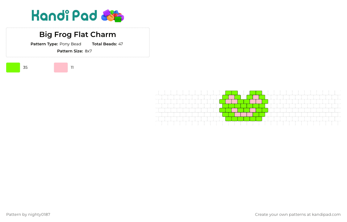 Big Frog Flat Charm - Pony Bead Pattern by nighty0187 on Kandi Pad - frog,charm,smile,amphibian,cute,simple,green