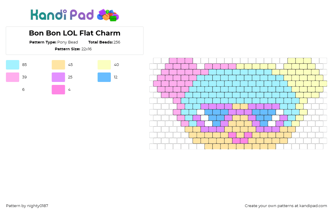 Bon Bon LOL Flat Charm - Pony Bead Pattern by nighty0187 on Kandi Pad - bon bon,lol surprise,character,pastel,toy,children,light blue,yellow,pink