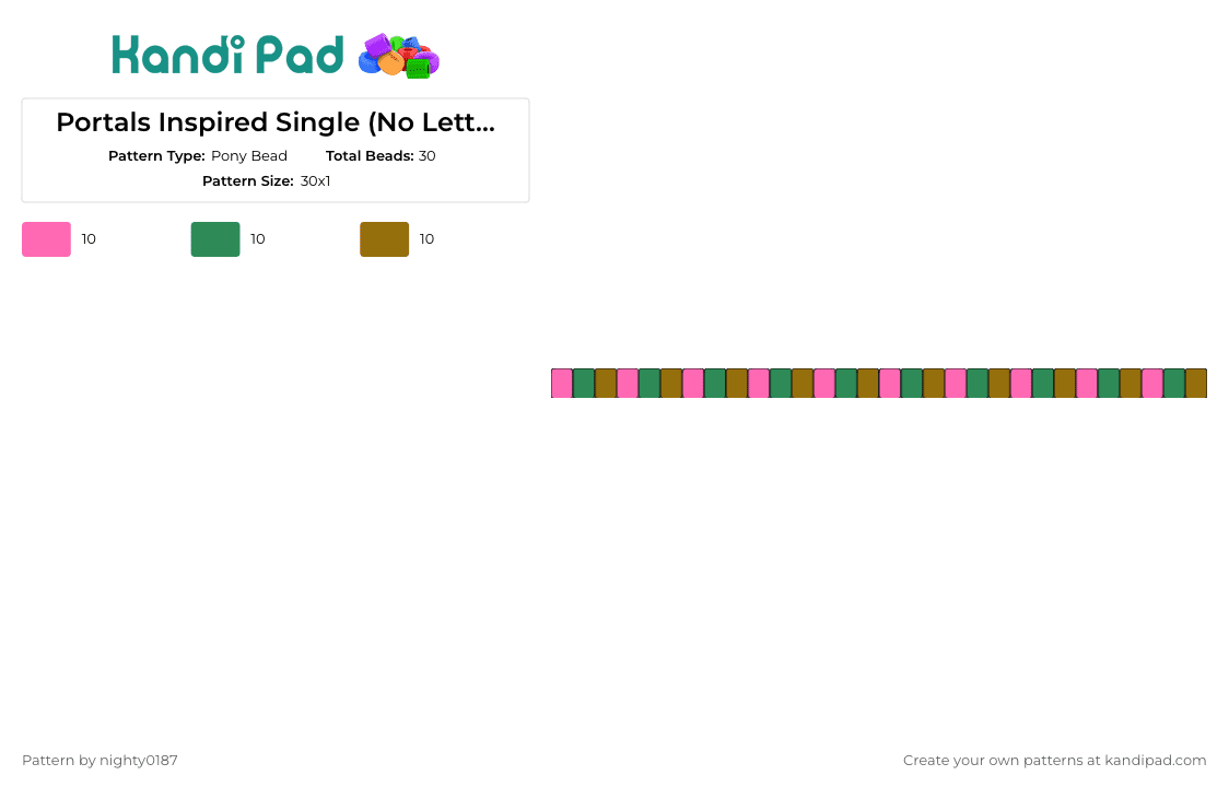 Portals Inspired Single (No Letter Spaces) - Pony Bead Pattern by nighty0187 on Kandi Pad - portals,melanie martinez,music,singles,bracelet,enigmatic allure,bold stripes,green,pink,yellow