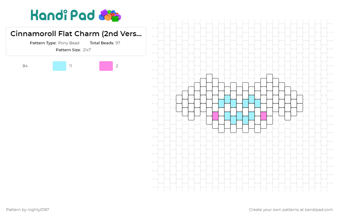 Cinnamoroll Flat Charm (2nd Version) - Pony Bead Pattern by nighty0187 on Kandi Pad - sanrio,cinnamoroll,charm