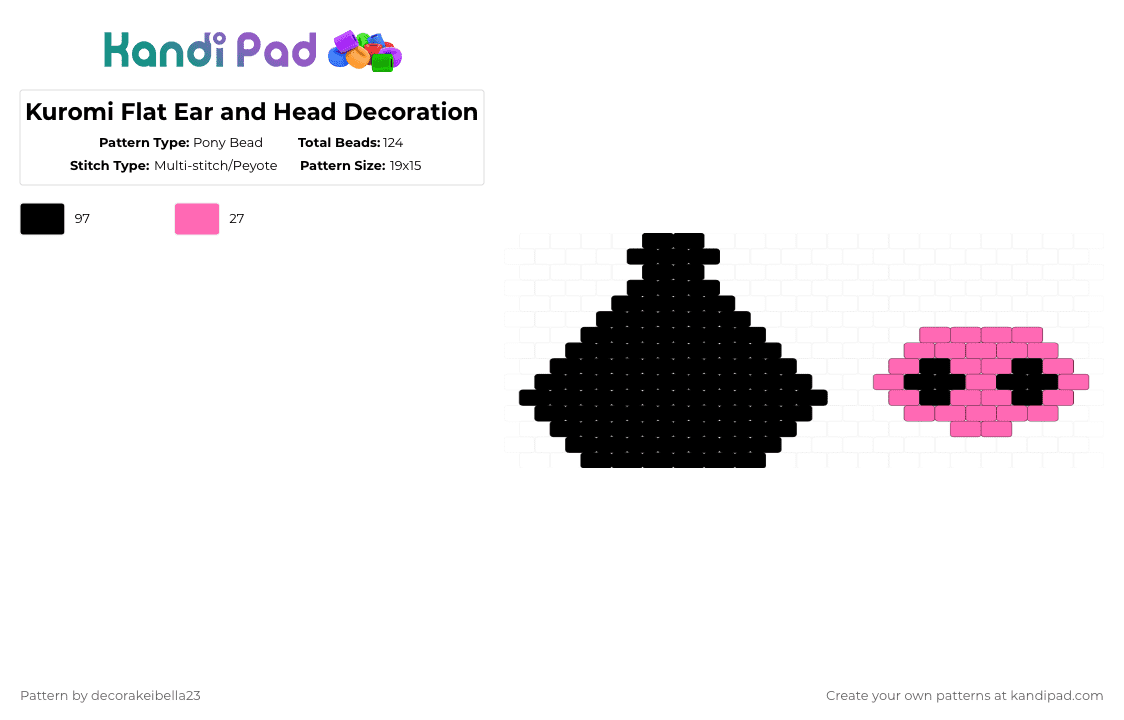 Kuromi Flat Ear and Head Decoration - Pony Bead Pattern by decorakeibella23 on Kandi Pad - black,kuromi,sanrio,cosplay,costume