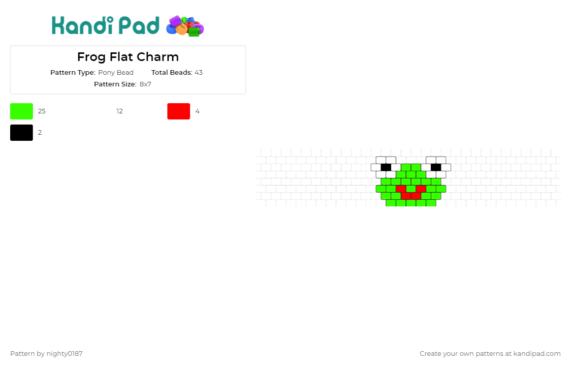Frog Flat Charm - Pony Bead Pattern by nighty0187 on Kandi Pad - frog,animals,cute,small,charm,amphibian,smiling,playful,green