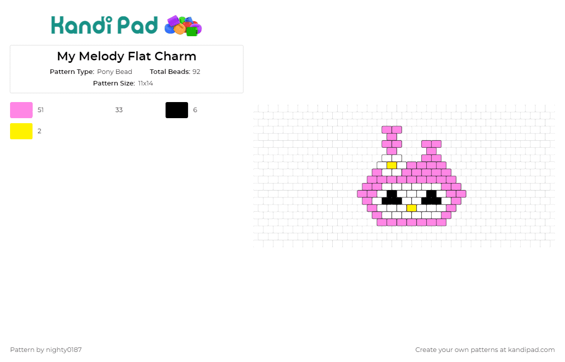 My Melody Flat Charm - Pony Bead Pattern by nighty0187 on Kandi Pad - sanrio,hello kitty,my melody,charm