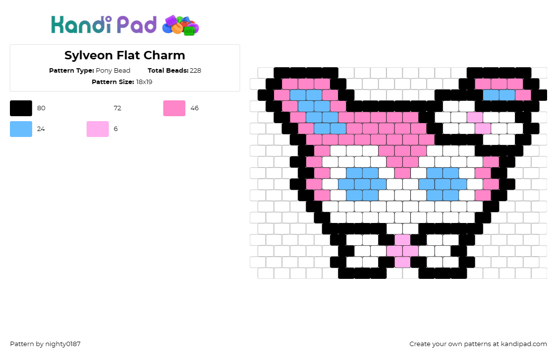 Sylveon Flat Charm - Pony Bead Pattern by nighty0187 on Kandi Pad - sylveon,pokemon,character,cute,gaming,pink,white,light blue