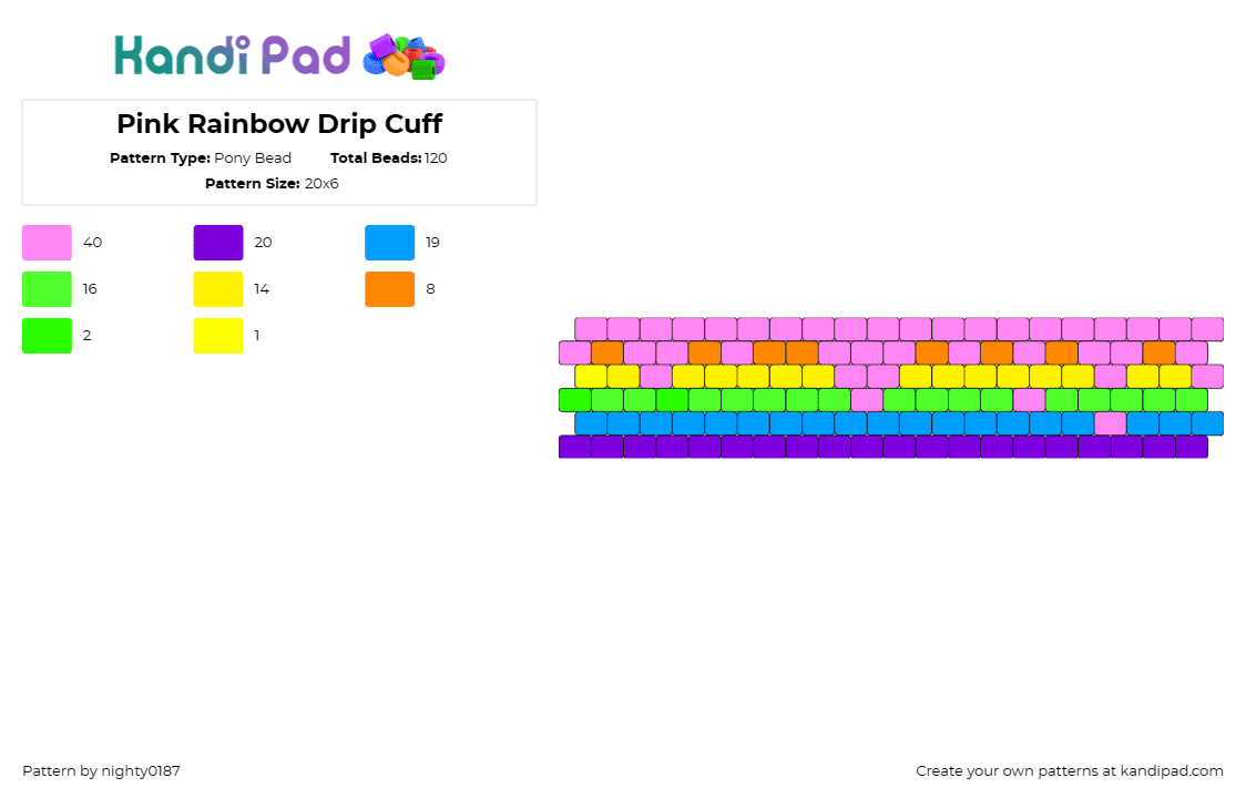 Pink Rainbow Drip Cuff - Pony Bead Pattern by nighty0187 on Kandi Pad - rainbows,cuff
