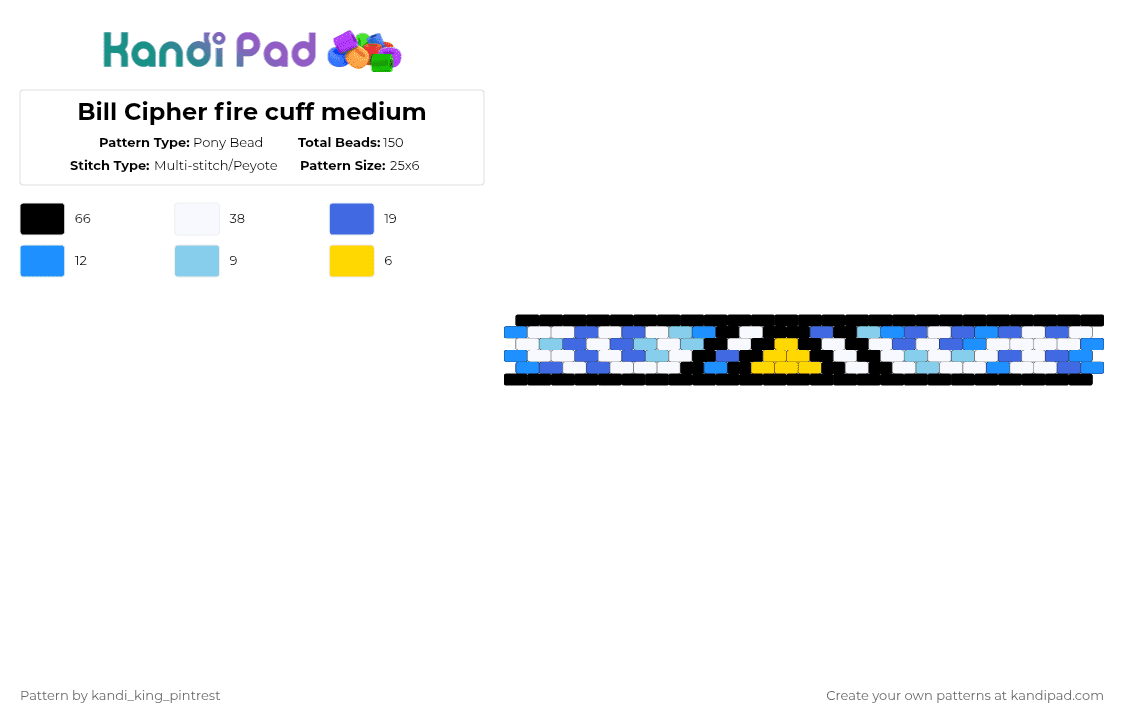 Bill Cipher fire cuff medium - Pony Bead Pattern by kandi_king_pintrest on Kandi Pad - blue,light blue