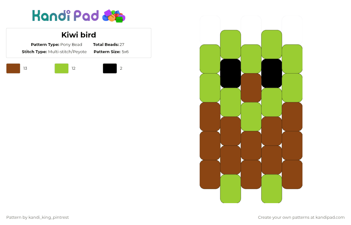 Kiwi bird - Pony Bead Pattern by kandi_king_pintrest on Kandi Pad - green,red