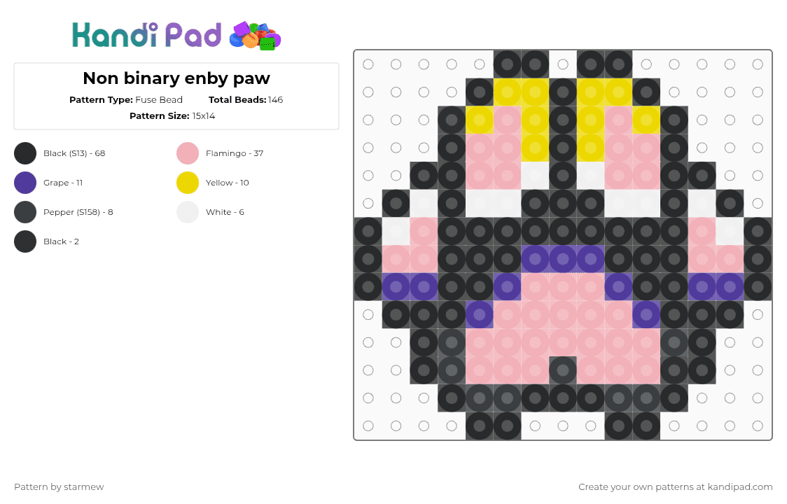 Non binary enby paw - Fuse Bead Pattern by starmew on Kandi Pad - black,beige