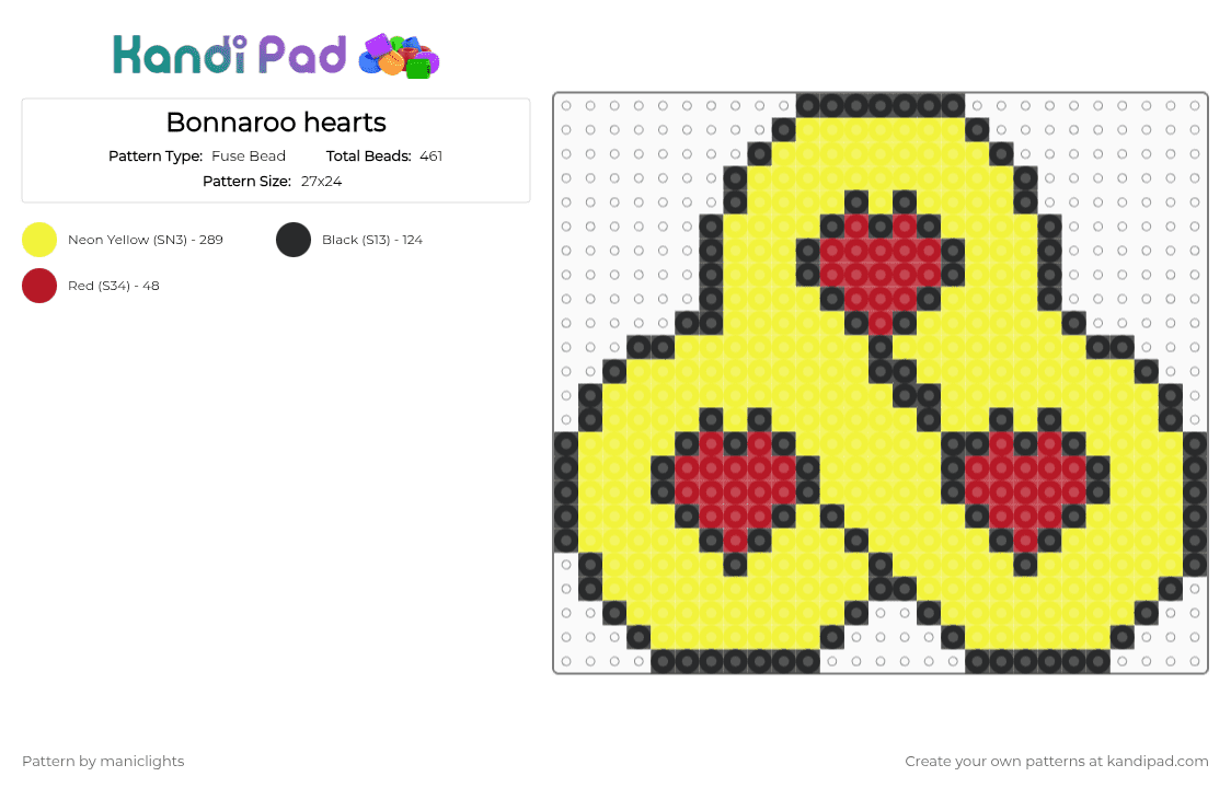 Bonnaroo hearts - Fuse Bead Pattern by maniclights on Kandi Pad - bonnaroo,festival,music,logo,yellow