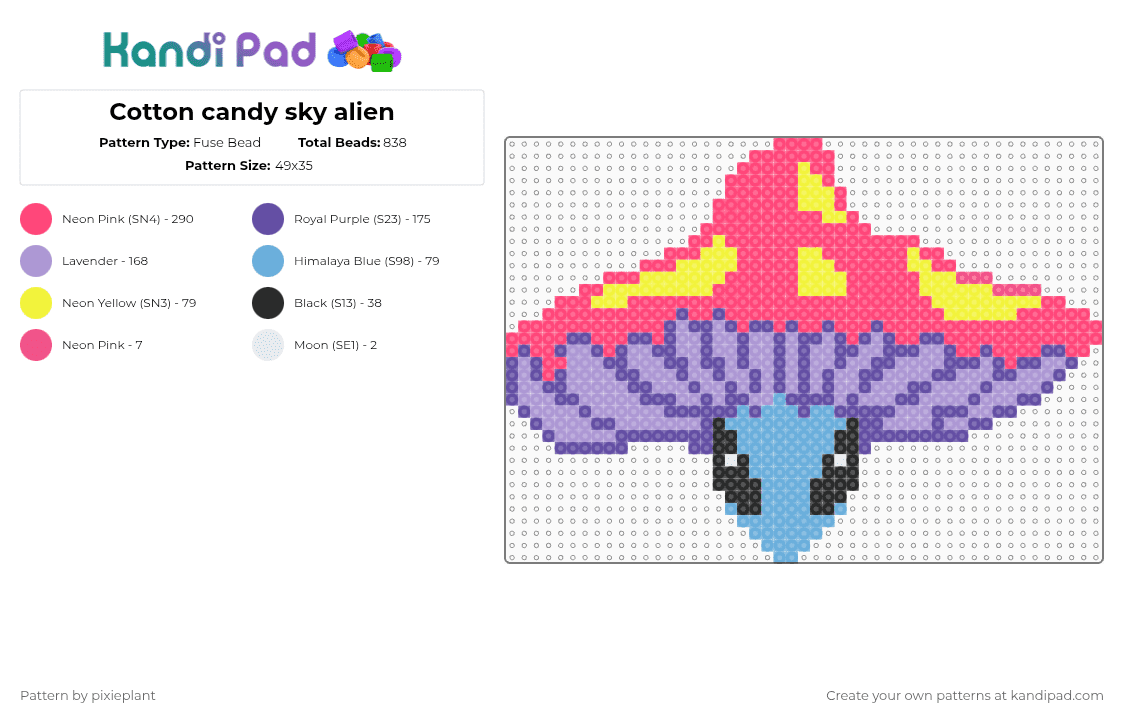 Cotton candy sky alien - Fuse Bead Pattern by pixieplant on Kandi Pad - lsdream,dj,edm,music,purple,red,pink