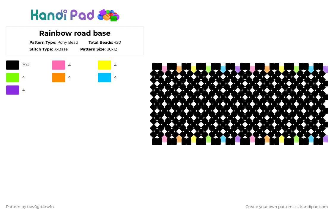 Rainbow road base - Pony Bead Pattern by t4w0gd4rw1n on Kandi Pad - black,yellow,orange,purple,colorful