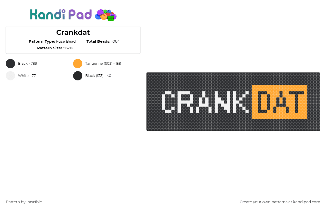 Crankdat - Fuse Bead Pattern by irascible on Kandi Pad - crankdat,logo,pornhub,dj,music,edm,mashup,black,orange