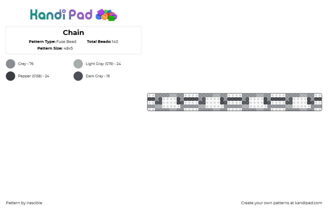 Chain - Fuse Bead Pattern by irascible on Kandi Pad - chain,links,metal,gray