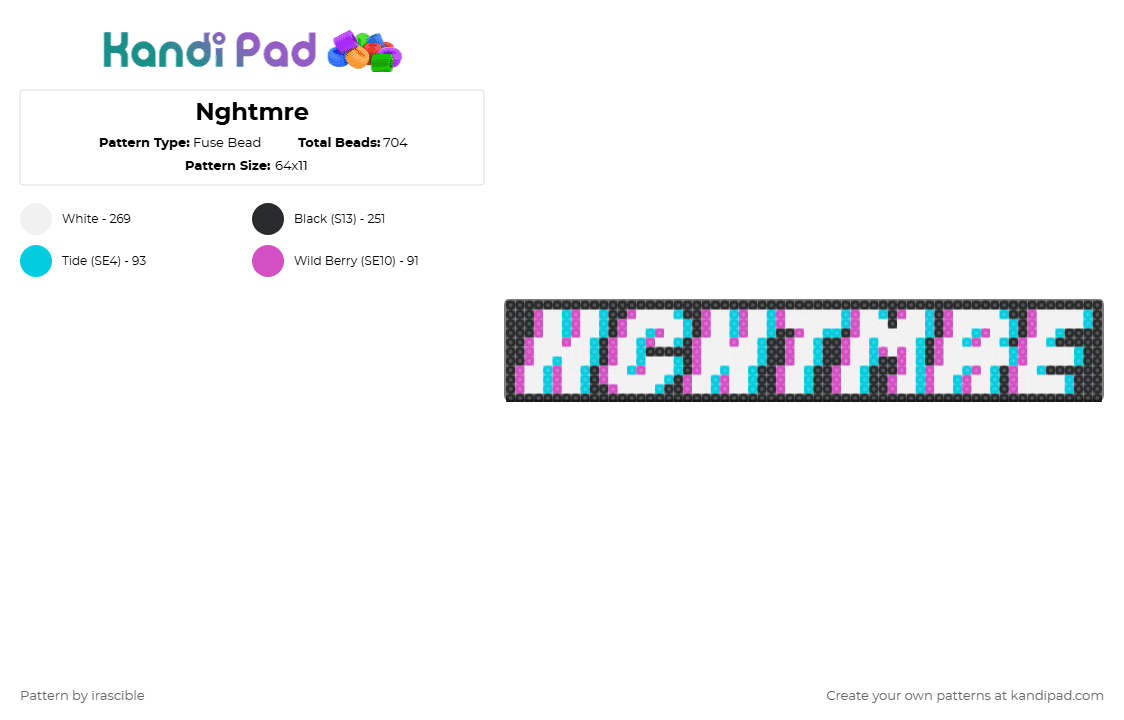 Nghtmre - Fuse Bead Pattern by irascible on Kandi Pad - nghtmre,nightmare,dj,logo,edm,music,electronic dance music,artist,white,light blue,pink