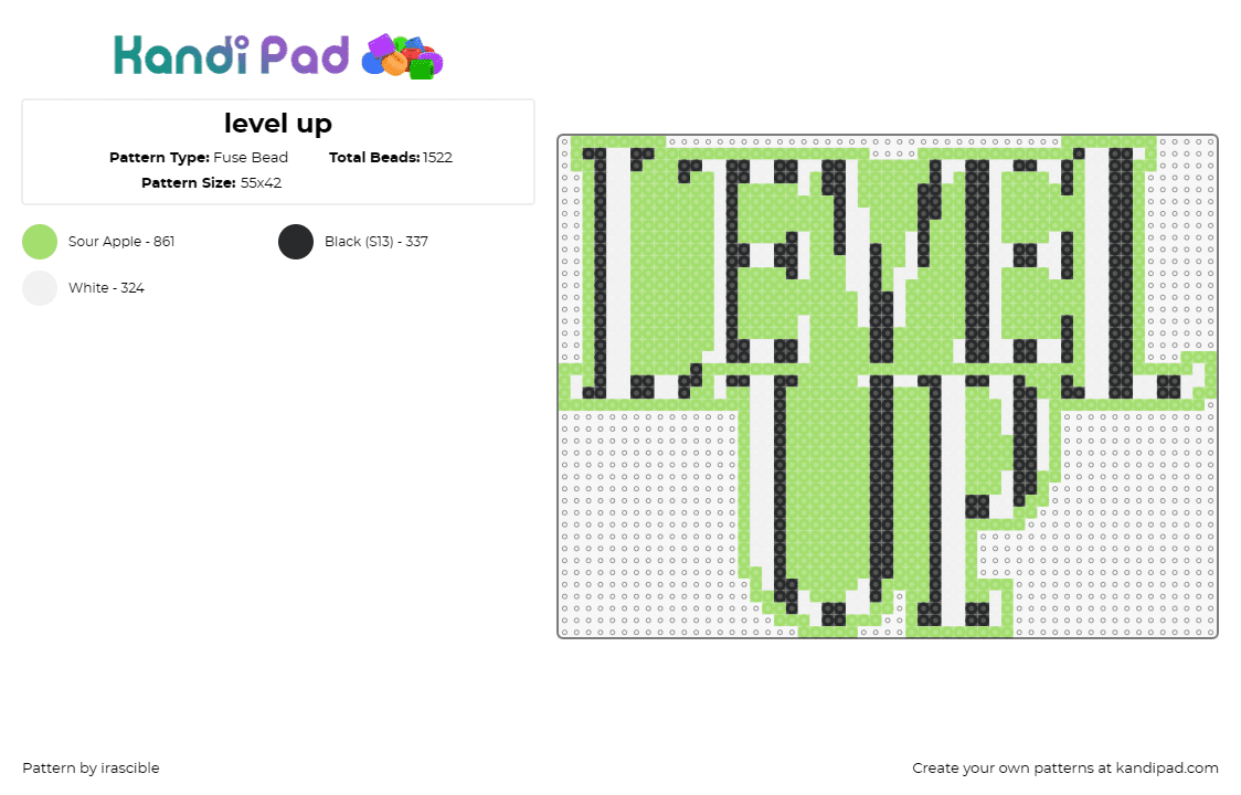 level up - Fuse Bead Pattern by irascible on Kandi Pad - level up,beetlejuice,dj,zebra,stripes,edm,music,green,black,white