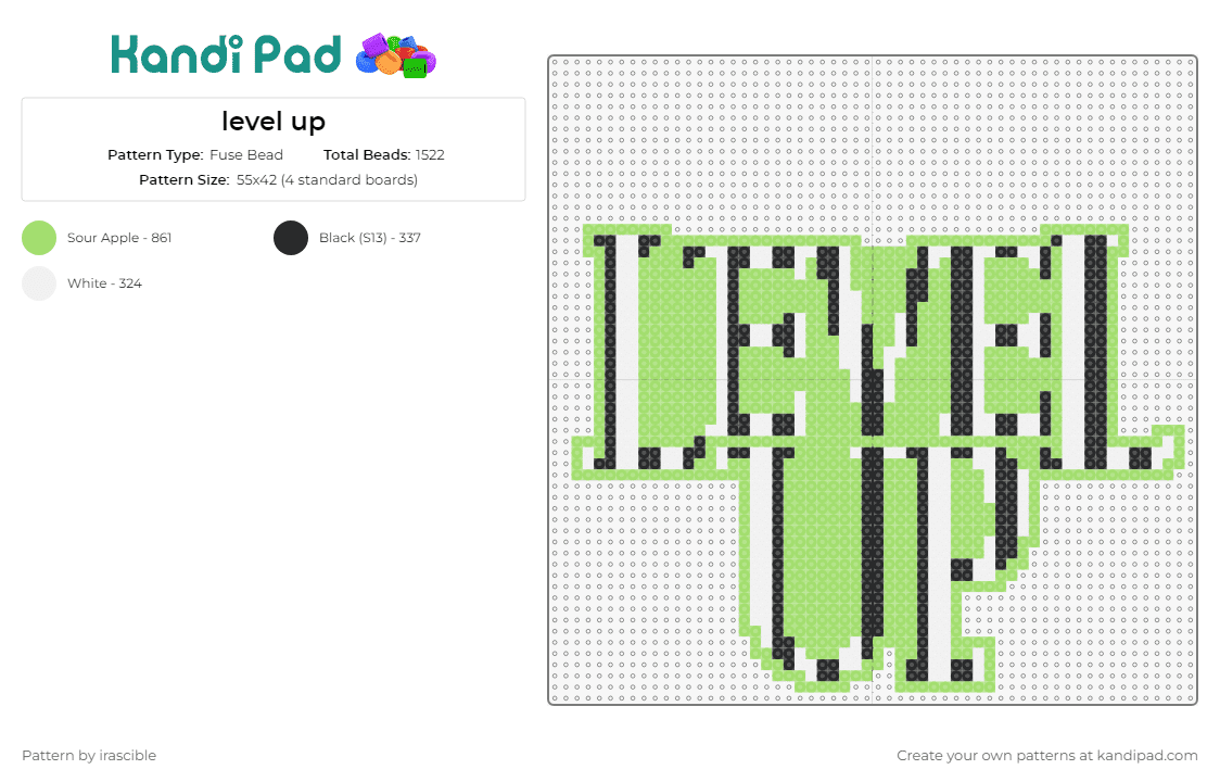 level up - Fuse Bead Pattern by irascible on Kandi Pad - level up,beetlejuice,dj,zebra,stripes,edm,music,green,black,white