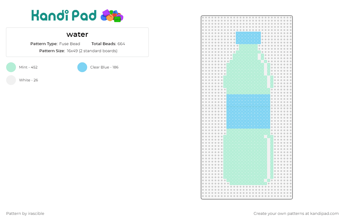 water - Fuse Bead Pattern by irascible on Kandi Pad - water,bottle,drink,hydration,food,light blue,teal