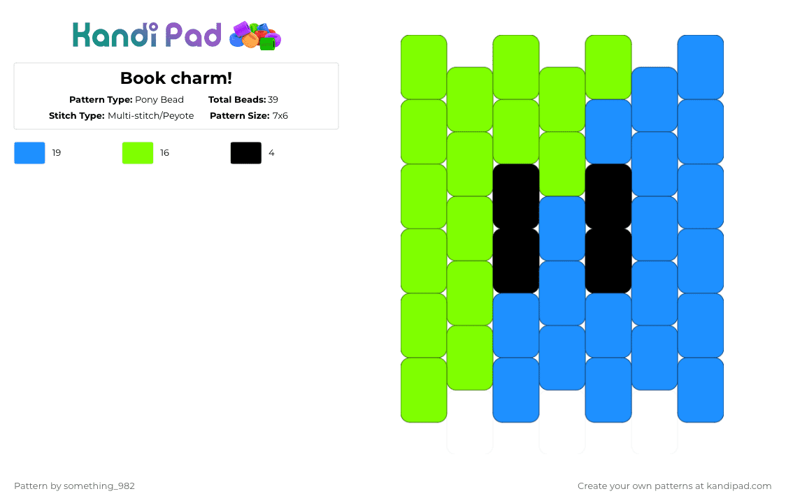 Book charm! - Pony Bead Pattern by something_982 on Kandi Pad - green,light blue,book,bfdi,charm,i love object shows