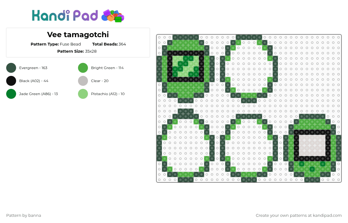 Vee tamagotchi - Fuse Bead Pattern by banna on Kandi Pad - gray,green,vee,dandys world,tamagotchi