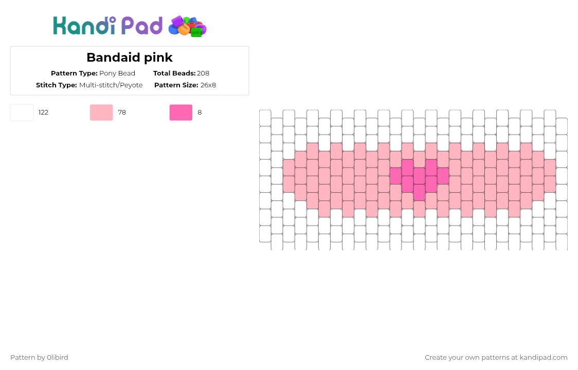 Bandaid pink - Pony Bead Pattern by 0libird on Kandi Pad - white,pink