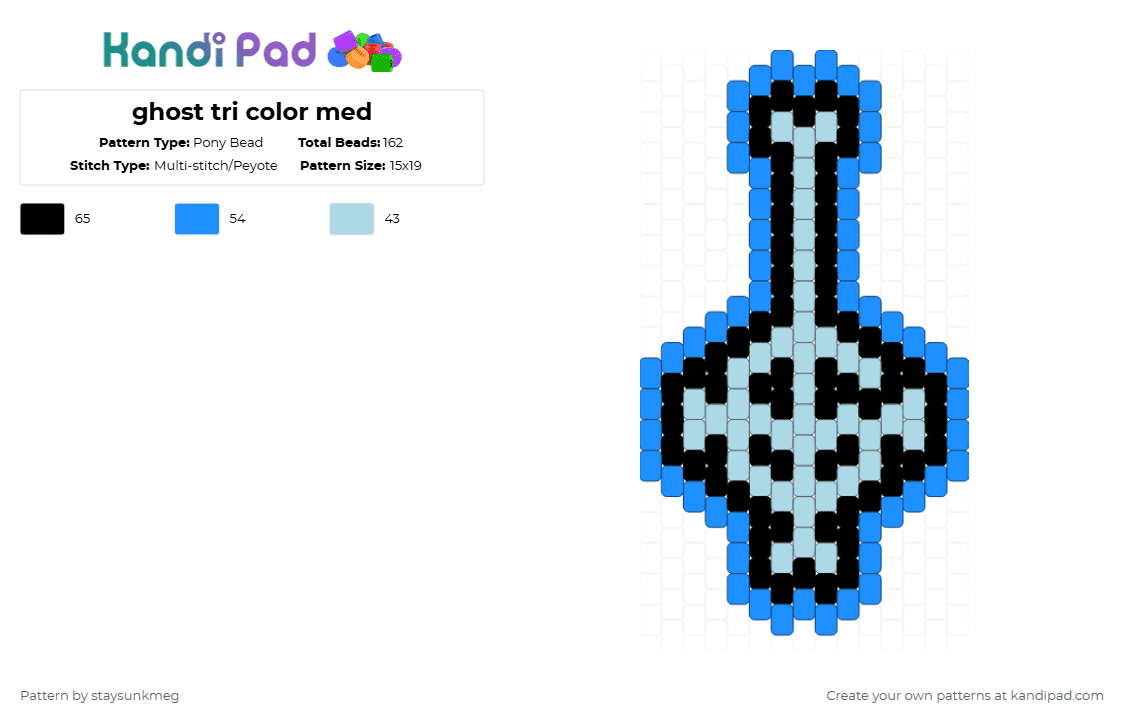 ghost tri color med - Pony Bead Pattern by staysunkmeg on Kandi Pad - grucifix,black,light blue