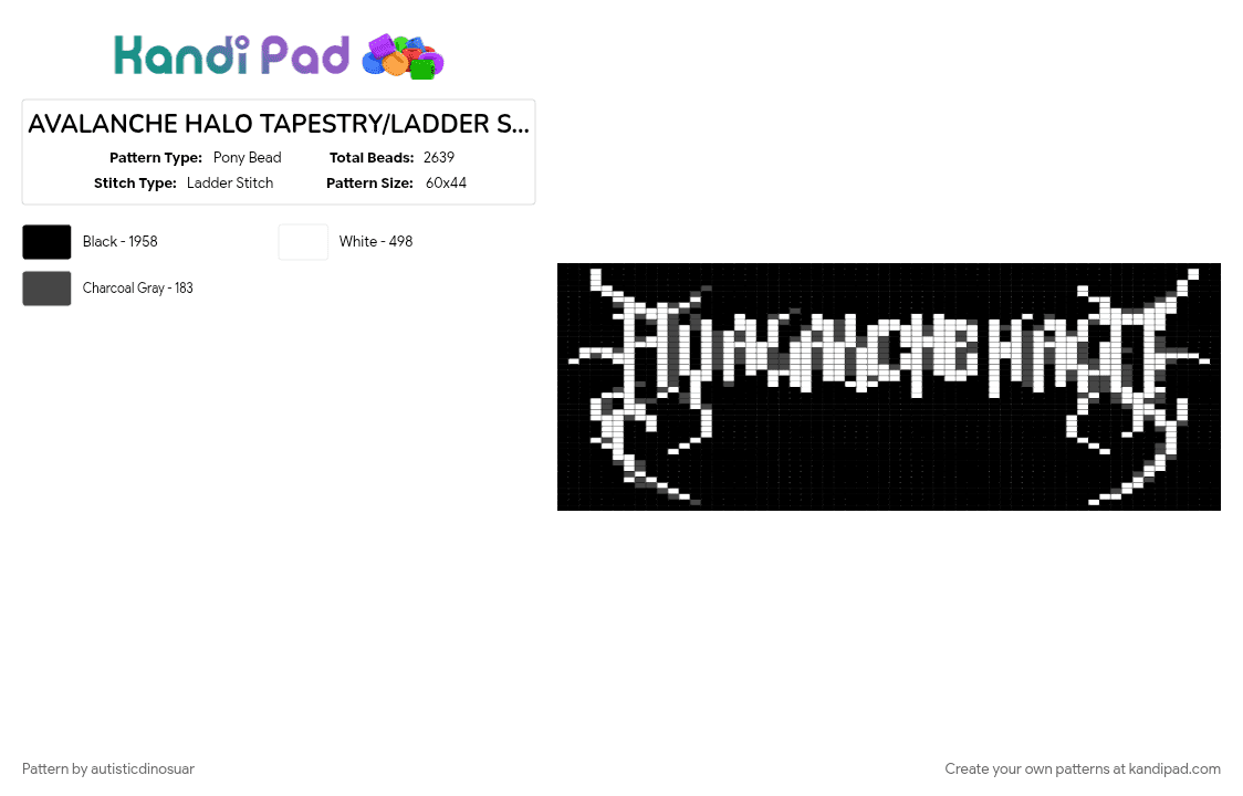 AVALANCHE HALO TAPESTRY/LADDER STICH - Pony Bead Pattern by plastik_monster on Kandi Pad - avalanche, band, dark, death metal, halo, logo, metal, music