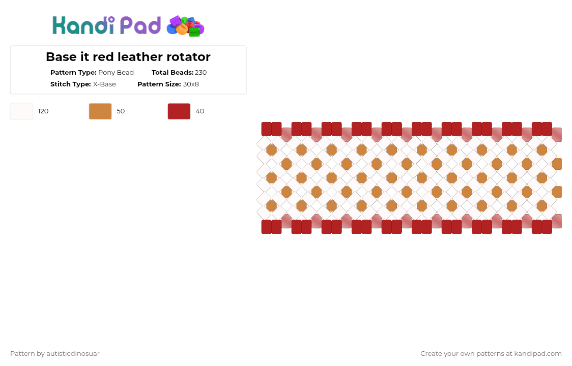 Base to red leather Tahoe album rotator - Pony Bead Pattern by autisticdinosuar on Kandi Pad - red,orange