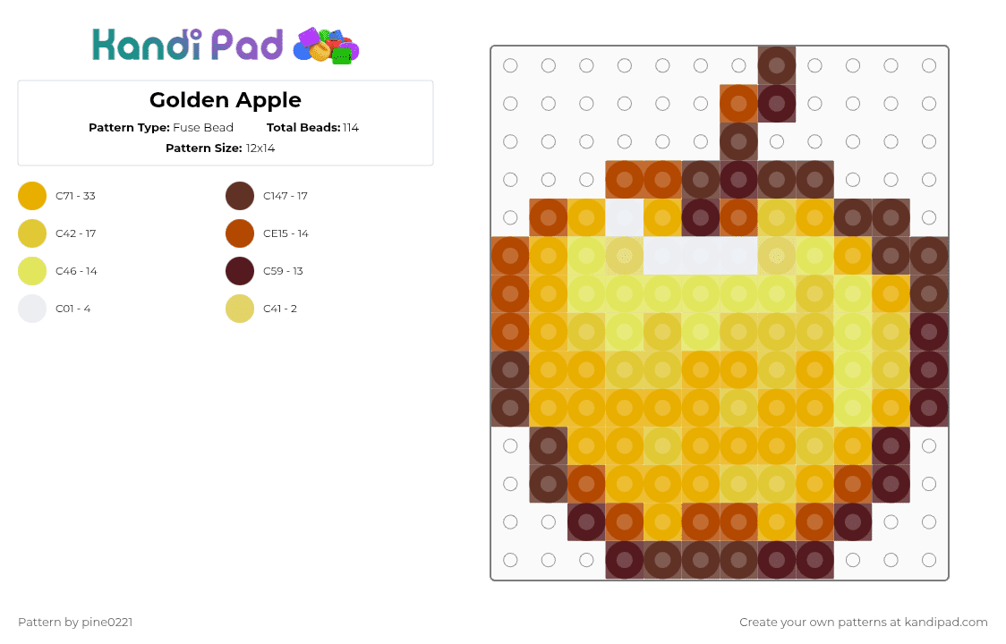 Golden Apple - Fuse Bead Pattern by pine0221 on Kandi Pad - brown,orange,yellow,minecraft,golden apple
