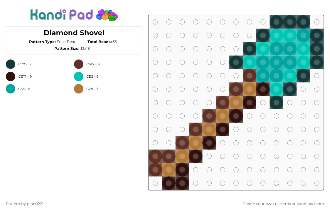 Diamond Shovel - Fuse Bead Pattern by pine0221 on Kandi Pad - brown, diamond shovel, minecraft, shovel, teal