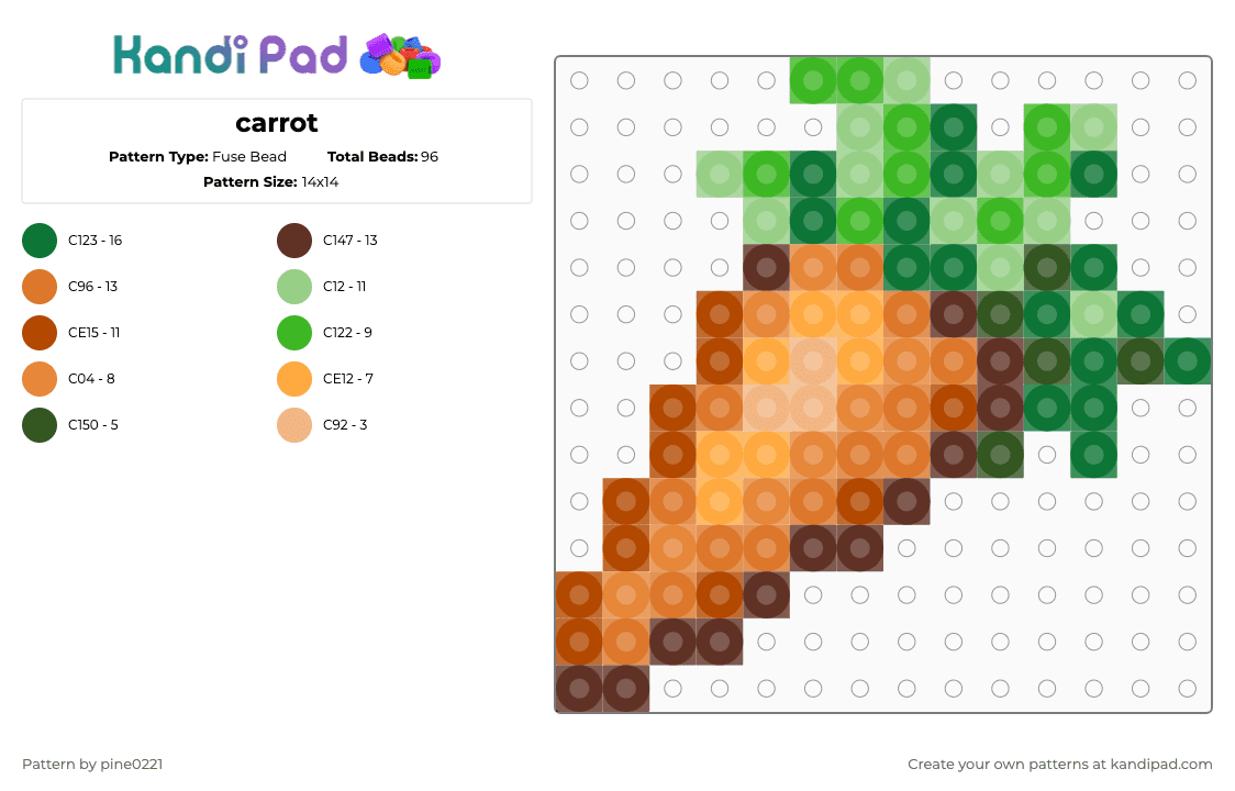 carrot - Fuse Bead Pattern by pine0221 on Kandi Pad - green,brown,orange,carrot