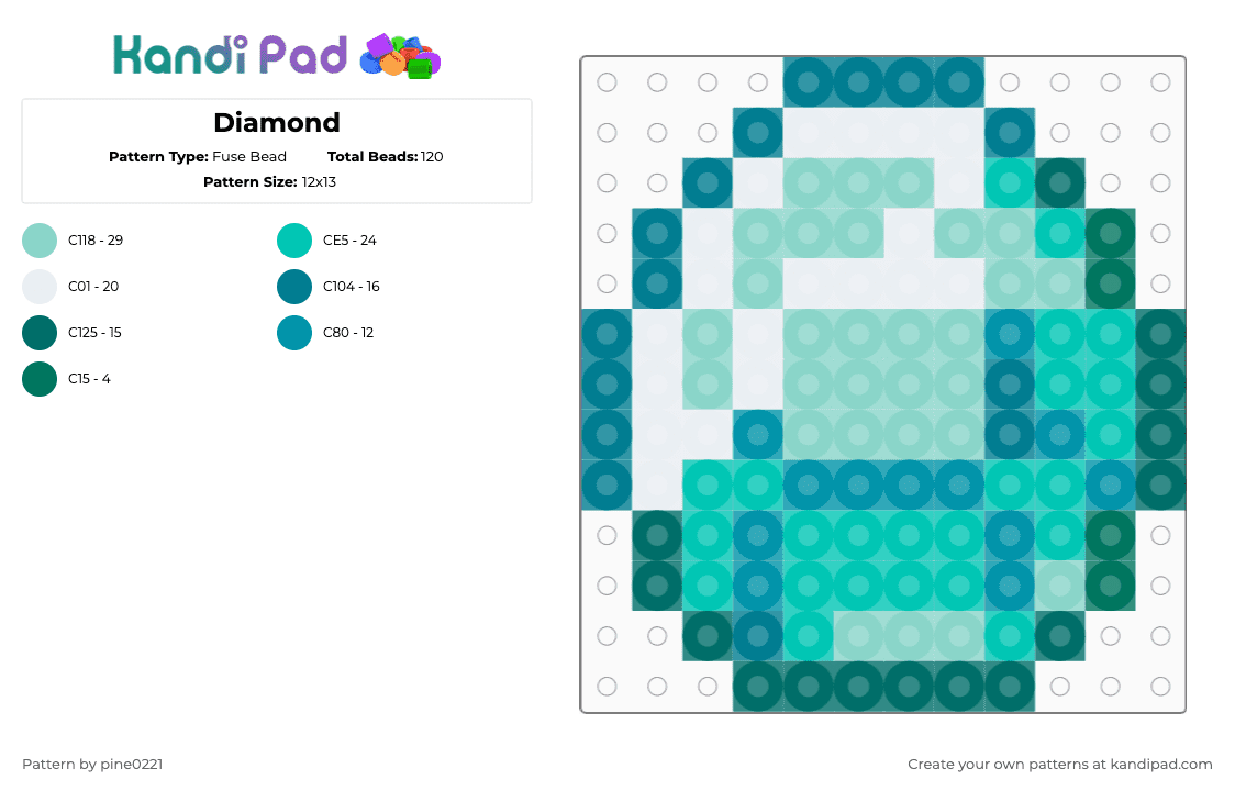 Diamond - Fuse Bead Pattern by pine0221 on Kandi Pad - teal,light blue,minecraft,diamond