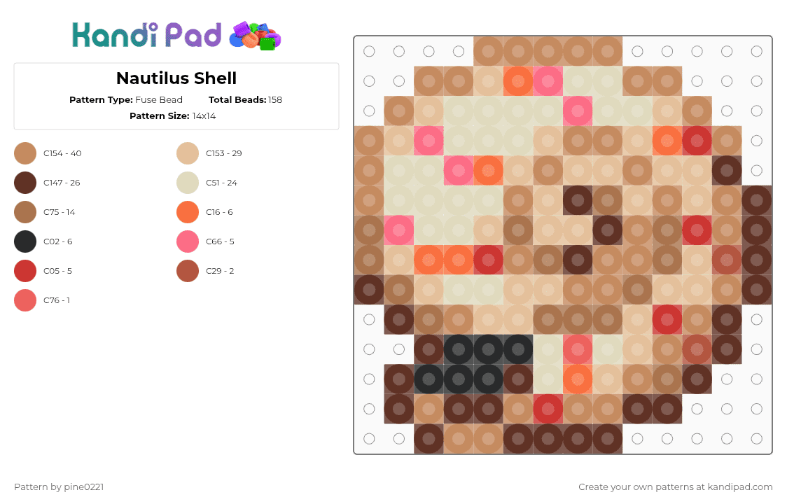 Nautilus Shell - Fuse Bead Pattern by pine0221 on Kandi Pad - tan,beige,nautilus shell,minecraft