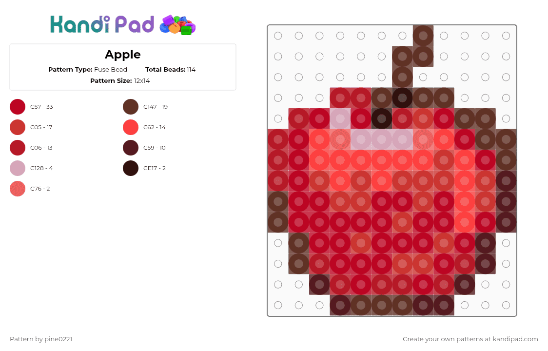 Apple - Fuse Bead Pattern by pine0221 on Kandi Pad - red,minecraft,apple