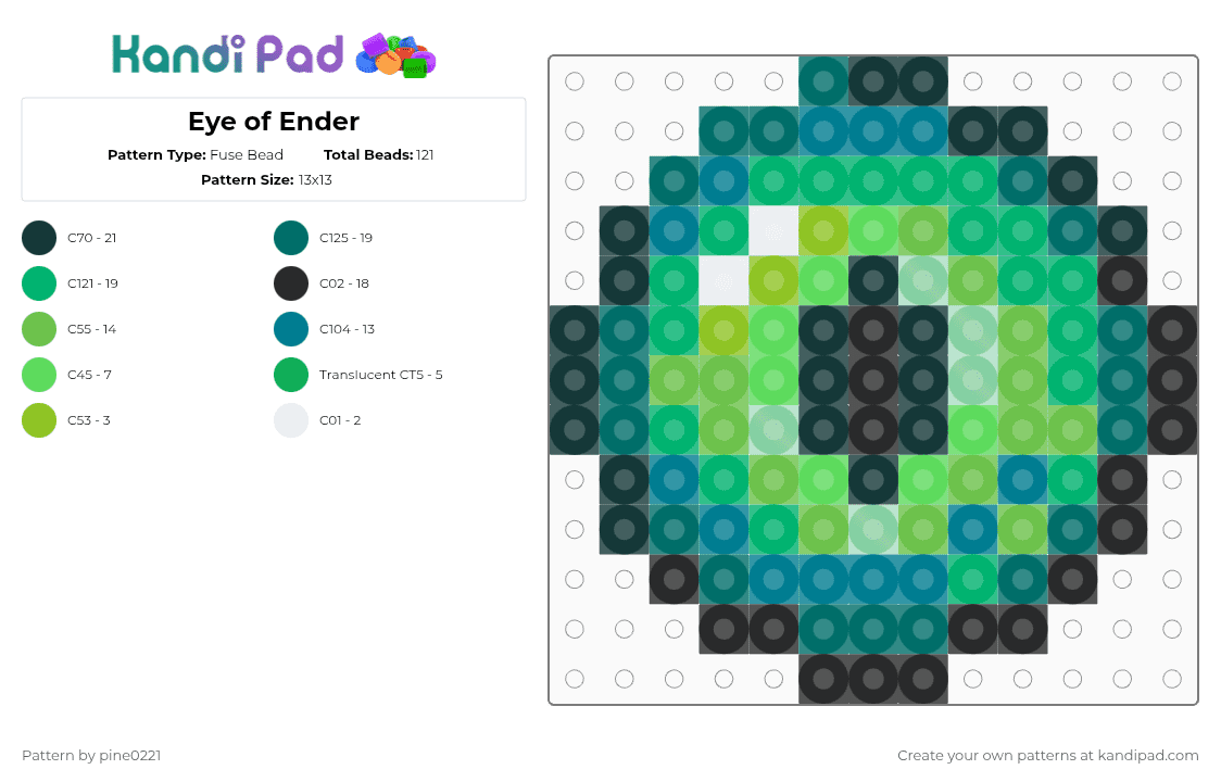 Eye of Ender - Fuse Bead Pattern by pine0221 on Kandi Pad - teal,green,eye of ender