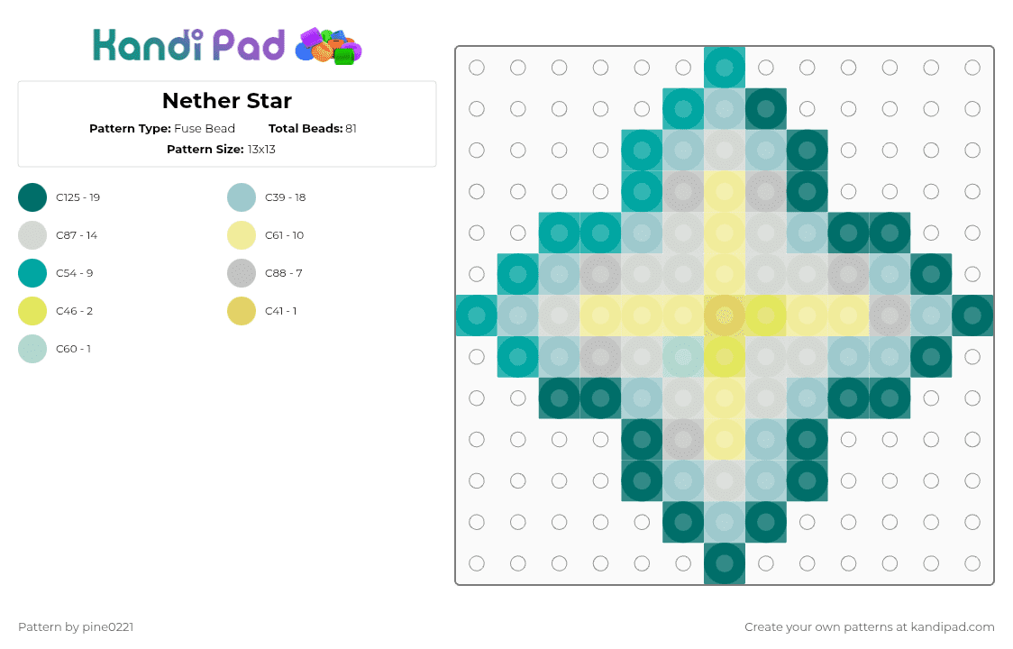 Nether Star - Fuse Bead Pattern by pine0221 on Kandi Pad - teal,light blue,nether star,mincraft