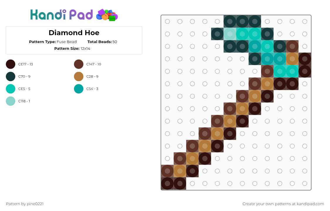 Diamond Hoe - Fuse Bead Pattern by pine0221 on Kandi Pad - brown,diamond hoe,hoe,minecraft