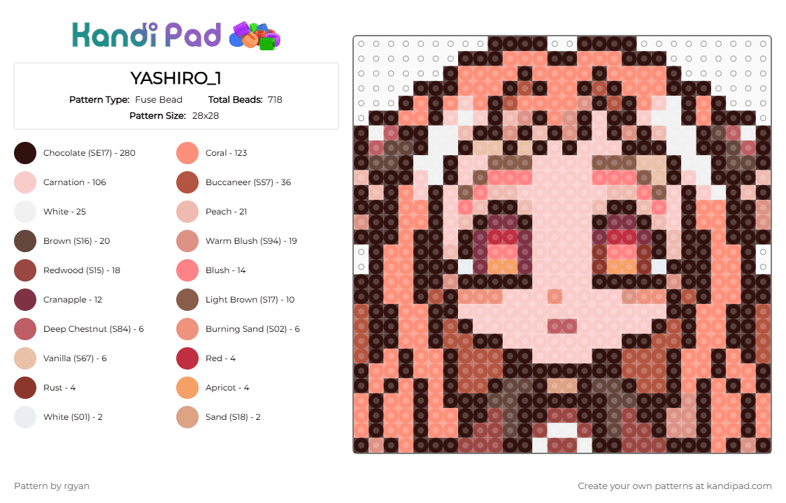 YASHIRO_1 - Fuse Bead Pattern by rgyan on Kandi Pad - brown,beige,orange