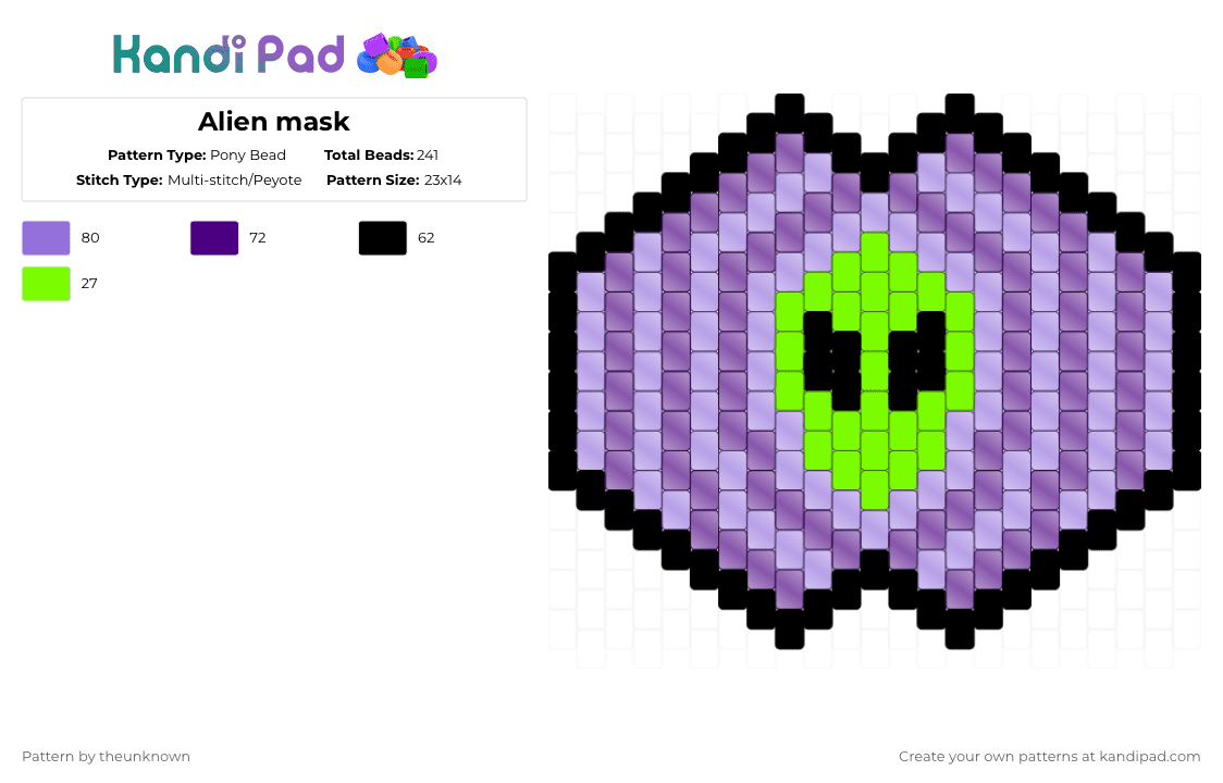 Alien mask - Pony Bead Pattern by theunknown on Kandi Pad - purple