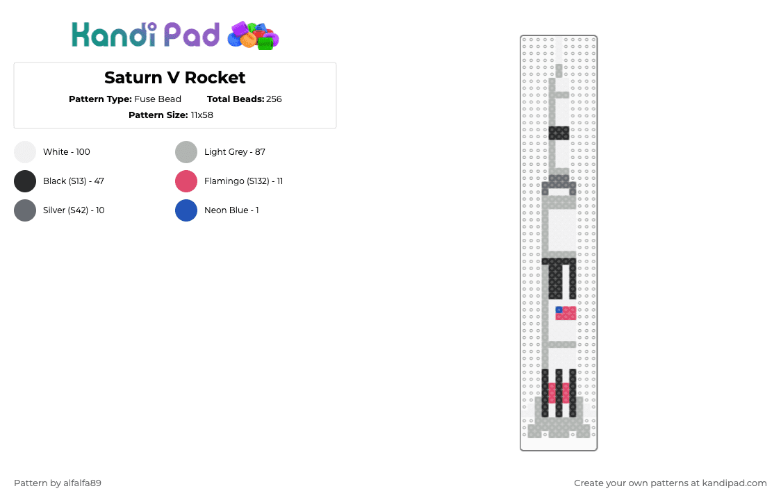 Saturn V Rocket - Fuse Bead Pattern by alfalfa89 on Kandi Pad - white,beige,rocket,nasa,moon,saturn,spaceship