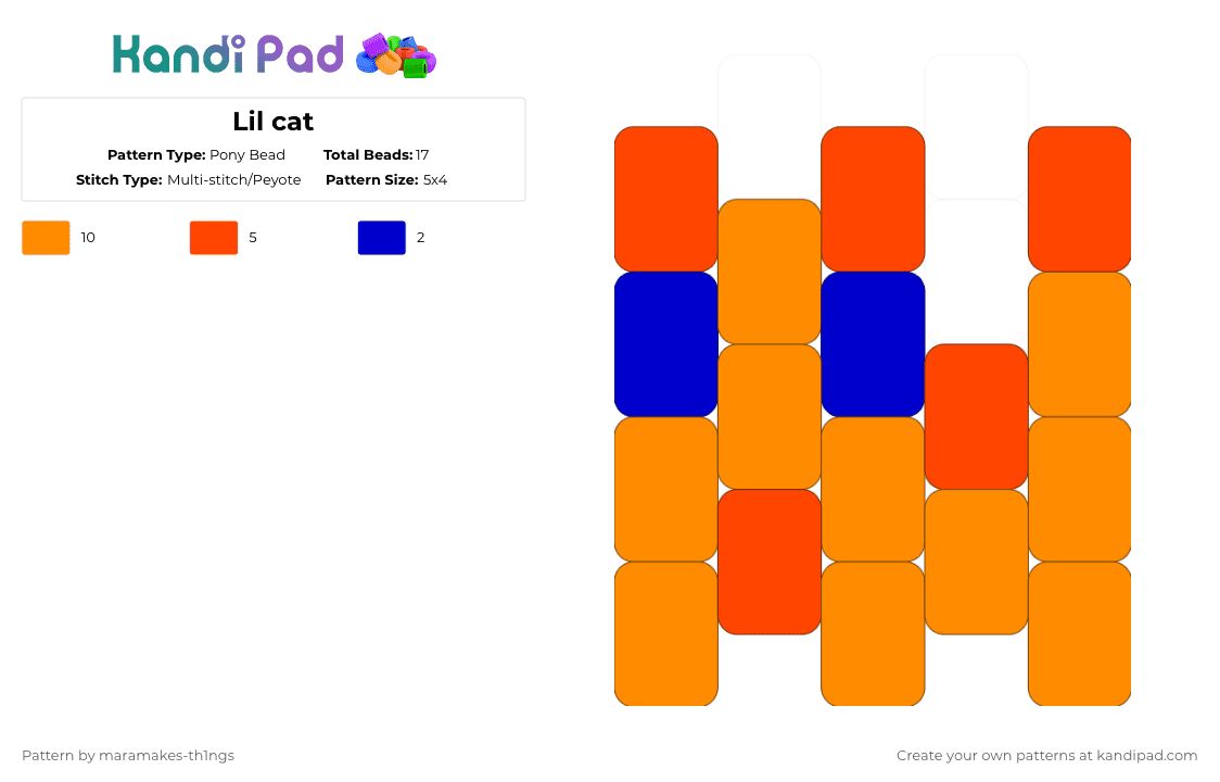 Lil cat - Pony Bead Pattern by maramakes-th1ngs on Kandi Pad - orange,therian,cool