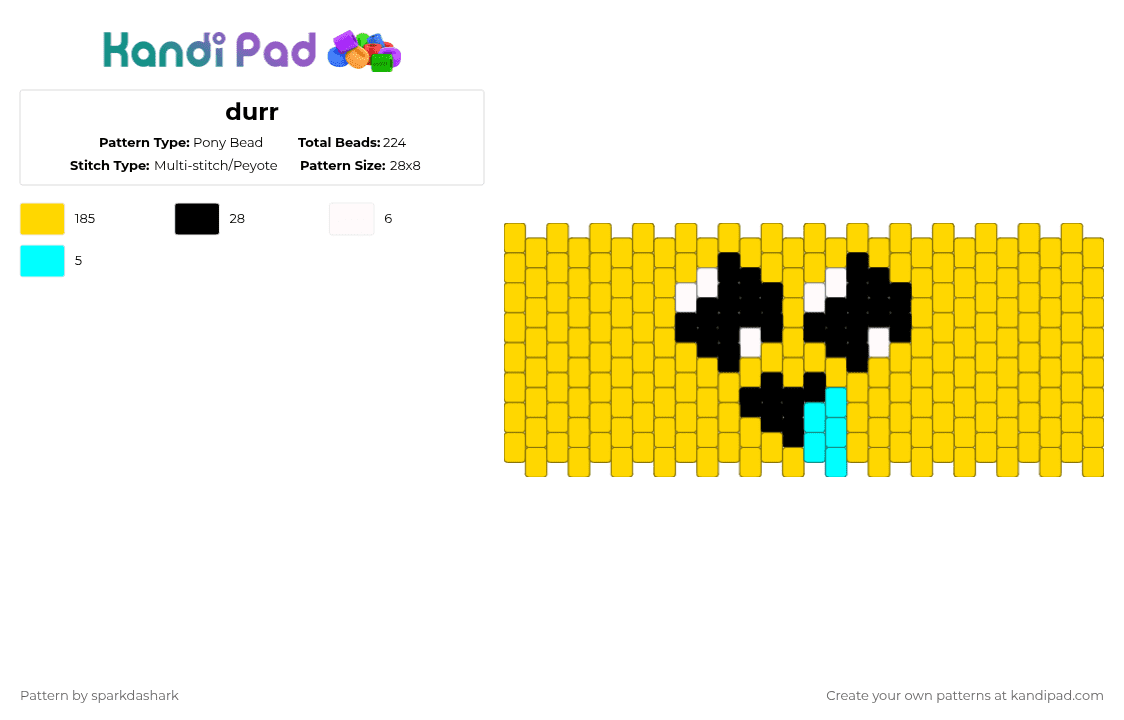 durr emoji cuff - Pony Bead Pattern by rubber on Kandi Pad - yellow,cuff,kandi,easy,simple,fun,ponybead,multistitch