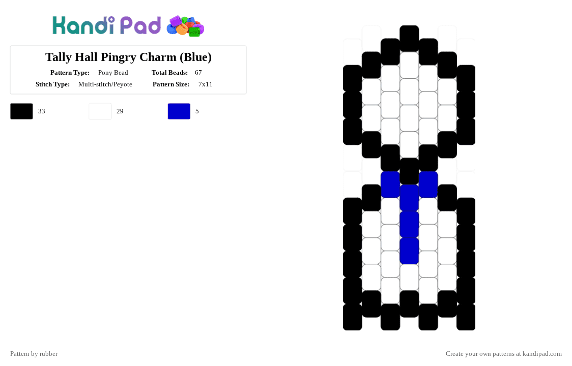 Tally Hall Pingry Charm (Blue) - Pony Bead Pattern by rubber on Kandi Pad - blue, charm, easy, keychain, music, small, tally hall, tallyhall, white